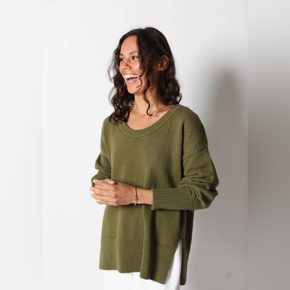 NWT Leallo Peri Cotton Knit Sweater, Size Small, Olive